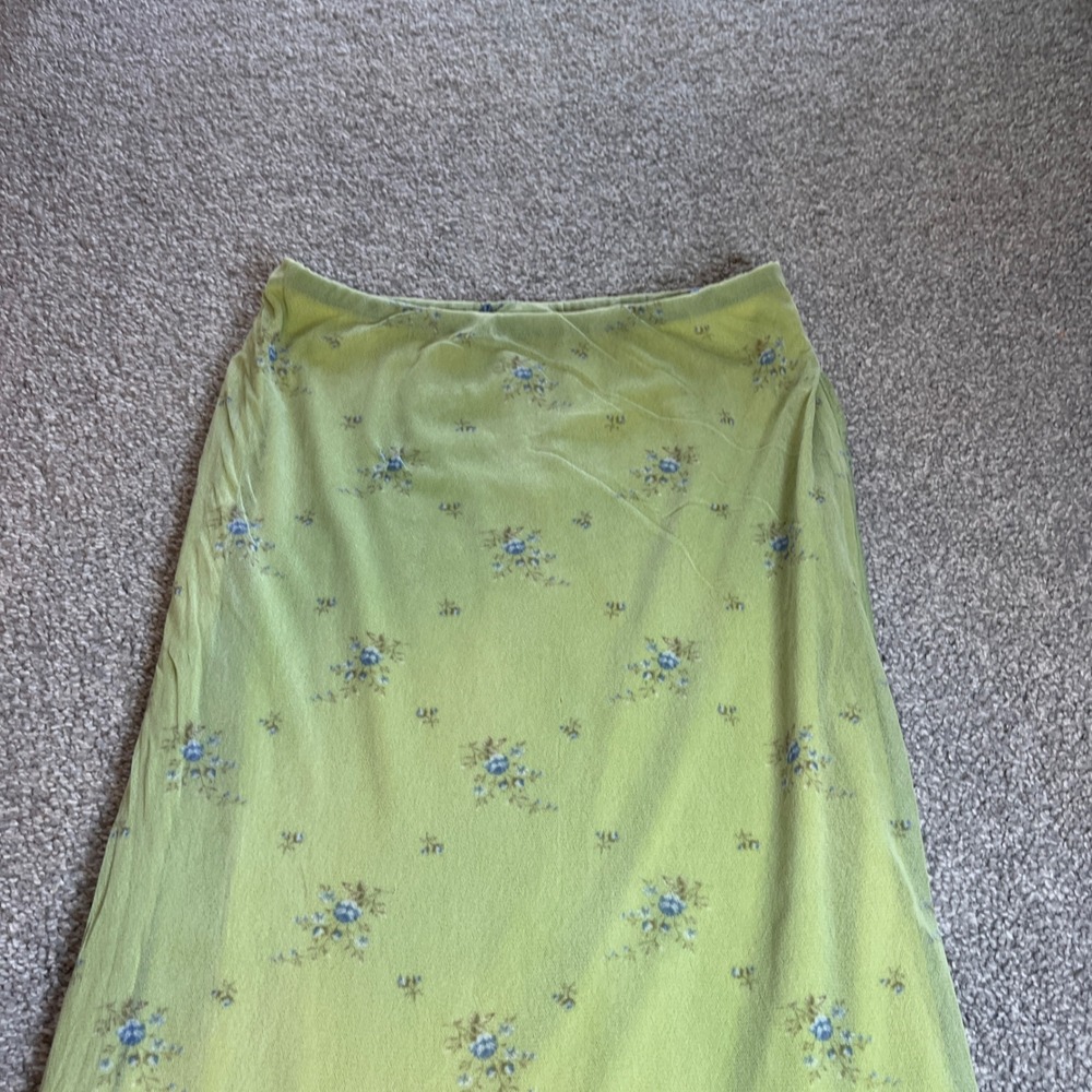 vintage y2k Floral Mesh Maxi Skirt Womens L Lime Green Lettuce Edge Cottagecore - Picture 2 of 11